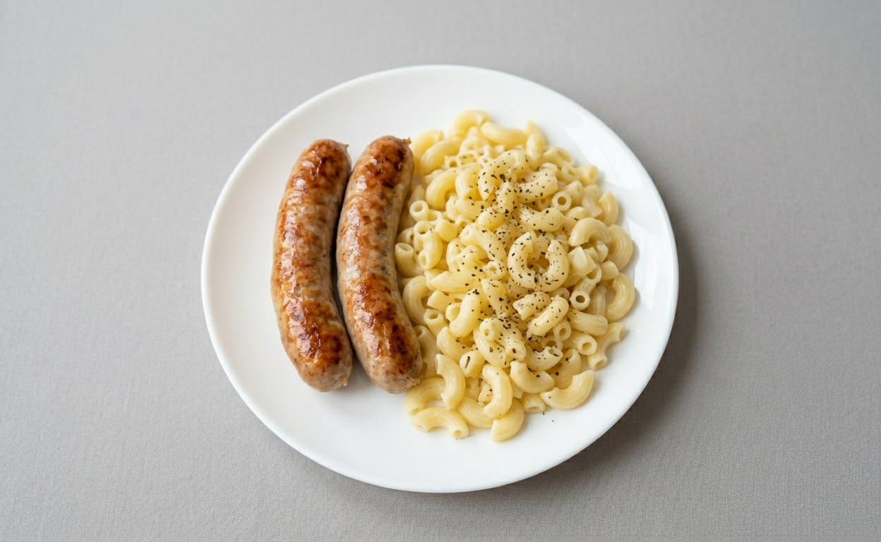 Сосиска с макаронами